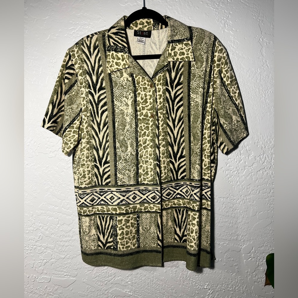 Unisex Large Vintage Animal Print Silk Button Down